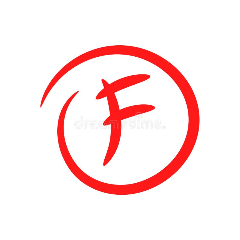 F. Hand drawn grade result with circle. Fail the exam. Worst work. Vector icon stock illustration F. Hand drawn grade result with circle. Fail the exam. Worst work. Vector icon stock illustration