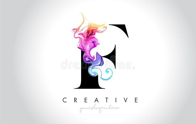 F Leter criativo vibrante Logo Design com tinta colorida Flo do fumo