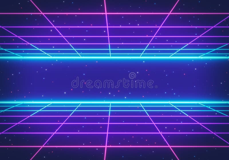 F? r futurismscience fiction f? r 80-tal Retro bakgrund glödande neonraster baner affisch framf? rande 3d vektor illustrationer