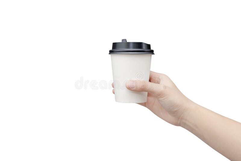 F?r kaffekopp f?r tagande bort bakgrund Kvinnlig hand som rymmer en kaffepapperskopp isolerad på vit bakgrund med urklippbanan N? royaltyfri bild F?r kaffekopp f?r tagande bort bakgrund Kvinnlig hand som rymmer en kaffepapperskopp isolerad på vit bakgrund med urklippbanan N? royaltyfri bild