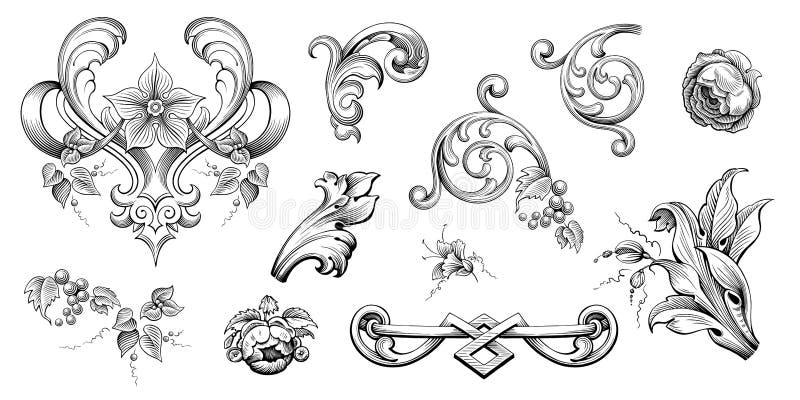 F? r ramgr? ns f? r tappning barock viktoriansk vektor f? r retro tatuering f? r modell f? r blom- prydnad snirkel heraldisk inristad c stock illustrationer