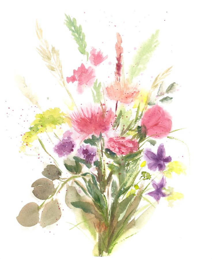 F?rgrik bukett som isoleras p? vit bakgrund Sammans?ttning av blommor Frunch av delikata blommor för vår Hand dragen vattenf?rg royaltyfri illustrationer F?rgrik bukett som isoleras p? vit bakgrund Sammans?ttning av blommor Frunch av delikata blommor för vår Hand dragen vattenf?rg royaltyfri illustrationer