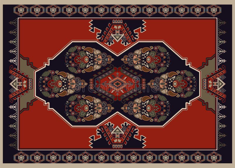 F? rgrik dekorativ vektordesign f? r filten, matta, tapis Persisk filt, handduk, textil, tyg Geometrisk blom- bakgrund royaltyfri illustrationer