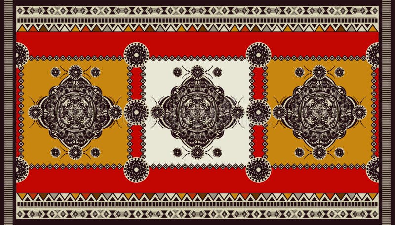F? rgrik dekorativ vektordesign f? r filten, matta, tapis Persiskt Turkiet filt, textil Geometrisk blom- bakgrund stock illustrationer