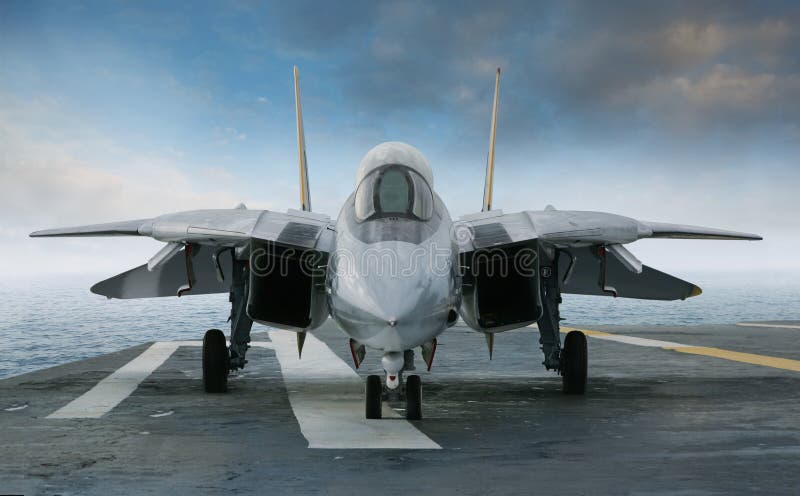 F14 Tomcat-Strahlenkämpfer auf einer Trägerplattform