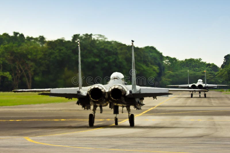 F15 on runway royalty free stock photo