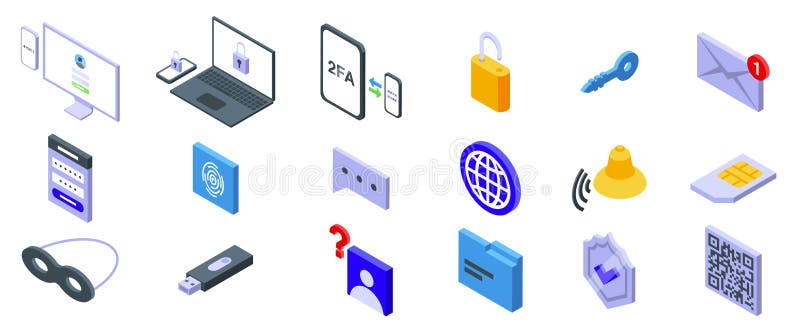 2fa icons set. Cyber security system protecting data and privacy online vector illustration