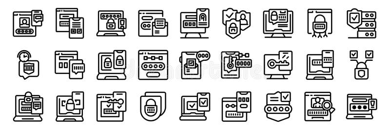 2fa icons set. Programmers protecting user data with secure login system icons vector illustration