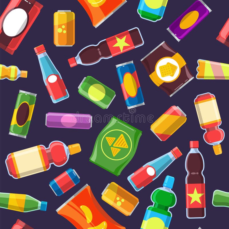 Fa un spuntino il modello degli alimenti a rapida preparazione Plastica veloce della bevanda del biscotto della barra del chip de illustrazione di stock Fa un spuntino il modello degli alimenti a rapida preparazione Plastica veloce della bevanda del biscotto della barra del chip de illustrazione di stock