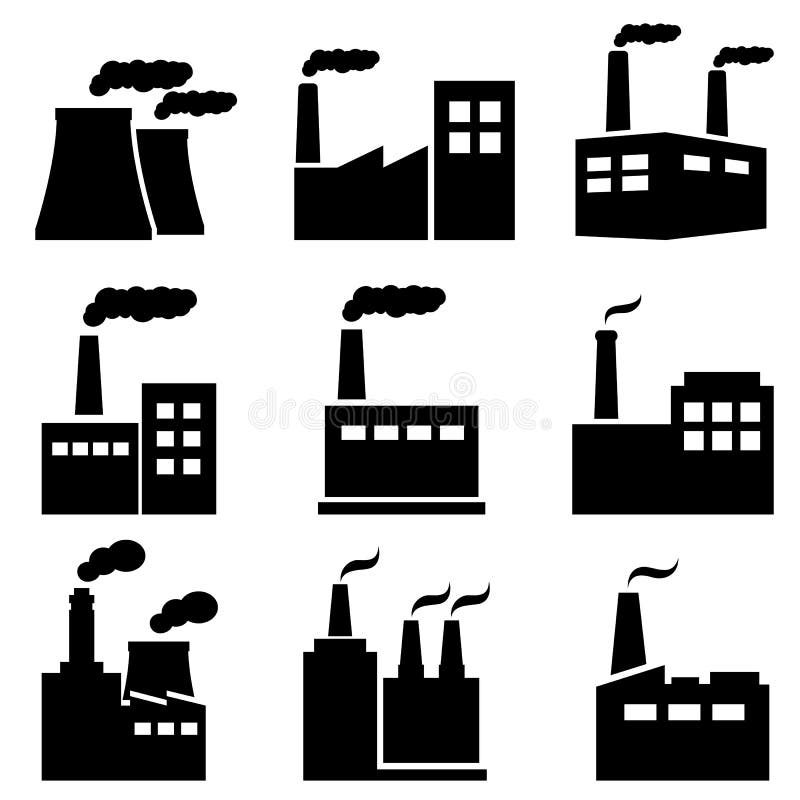 Fabbrica, icone di industriale della centrale elettrica