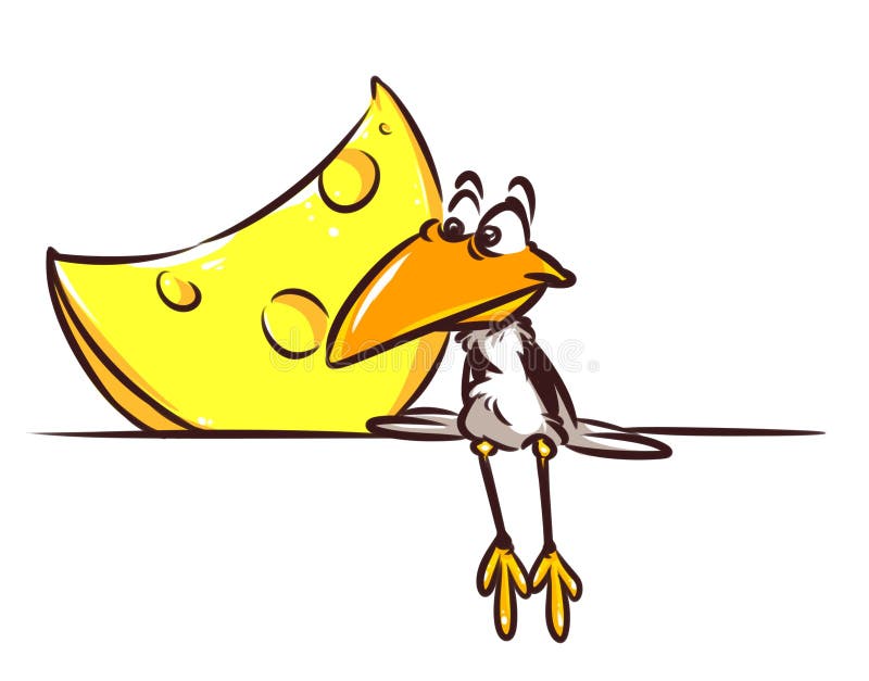 Dessin De Corbeau Avec Un Fromage Facile Fable Crow and Cheese Cartoon Illustration Stock Illustration