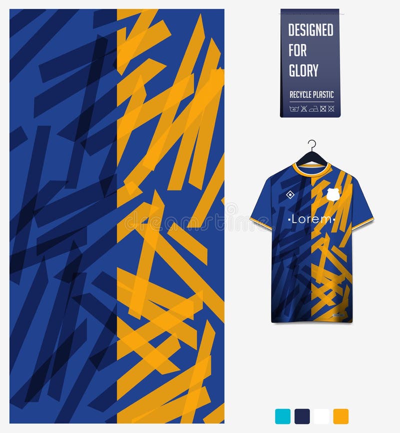 Soccer jersey pattern design.  Abstract pattern on blue background for soccer kit, football kit or sports uniform. Shirt mockup.