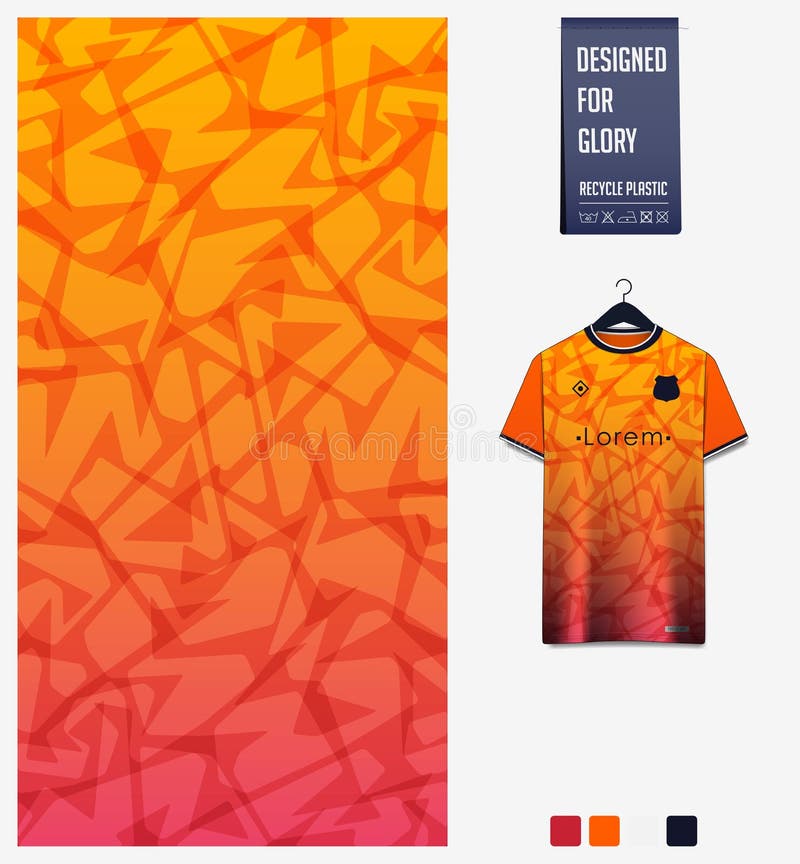 Soccer jersey pattern design.  Abstract pattern on orange background for soccer kit, football kit or sports uniform. Shirt mockup.