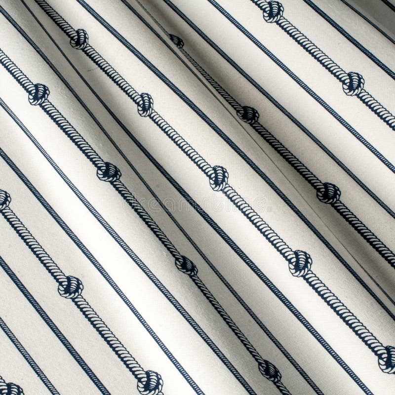 Fabric Cotton Nautical Ropes, Blue White Stripe. Marine Cotton Fabrics
