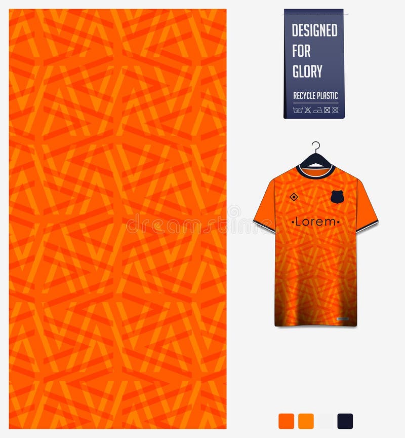 Fabric pattern design. Geometric pattern on orange background for soccer jersey, football kit, bicycle, e-sport, basketball. vector illustration