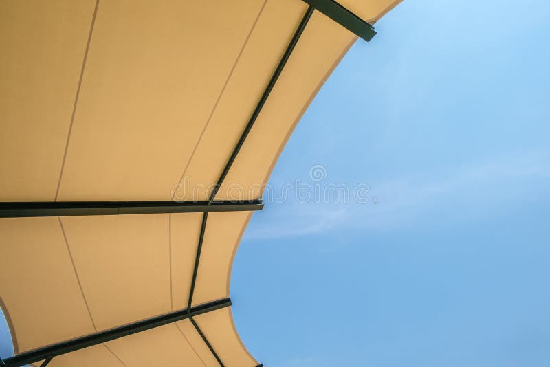 Fabric roof structure stadium with sky background