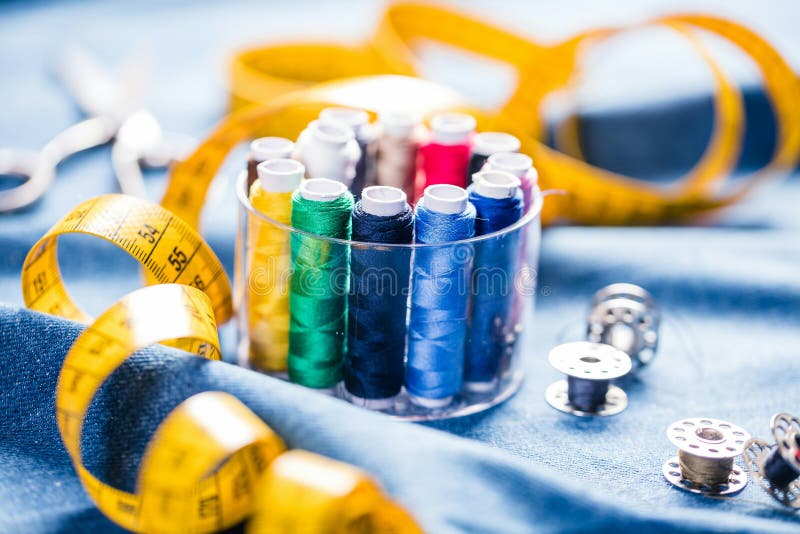 Fabric of Various Types and Objects for Sewing. Multicolored Fabric