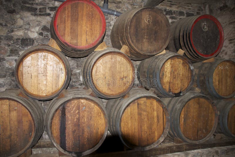 Fabricación del vino en barriles en un sótano viejo imágenes de archivo libres de regalías Fabricación del vino en barriles en un sótano viejo imágenes de archivo libres de regalías