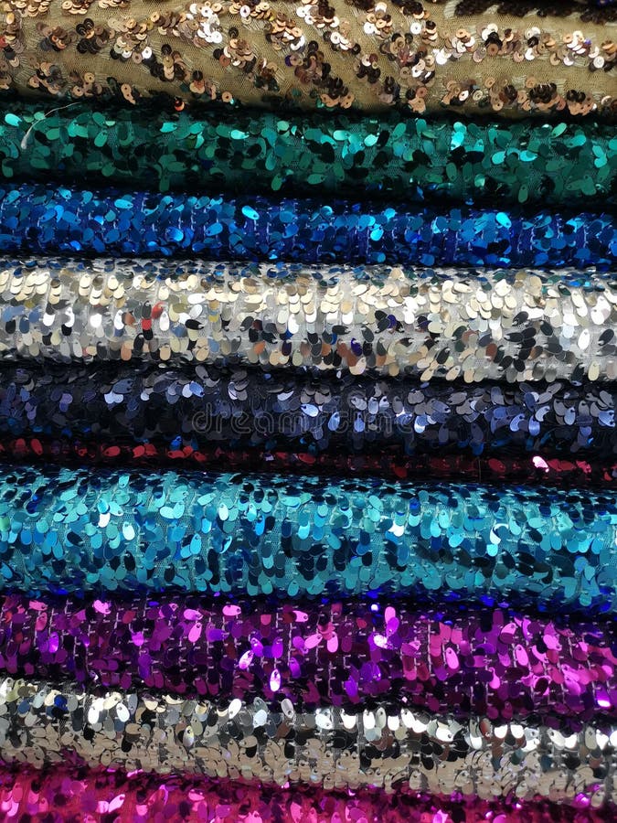 Fabrics in a Variety of Glitter Colors Stock Photo Image of style