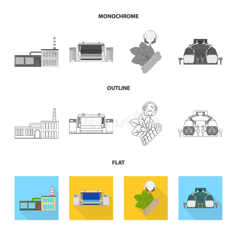 Fabrik, företag, byggnader och annan rengöringsduksymbol i lägenheten, översikt, monokrom stil Textil bransch, tygsymboler in stock illustrationer Fabrik, företag, byggnader och annan rengöringsduksymbol i lägenheten, översikt, monokrom stil Textil bransch, tygsymboler in stock illustrationer