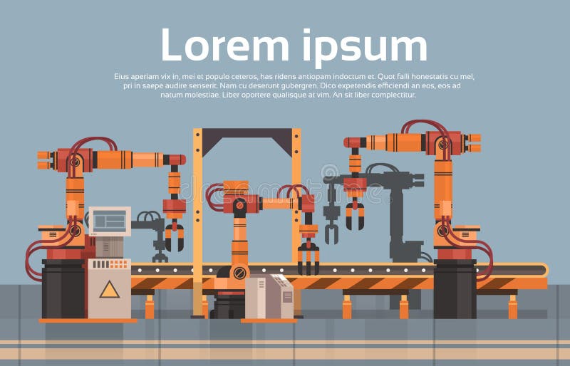 Fabrycznego produkcja konwejeru linii montażowej maszynerii Przemysłowej automatyzaci przemysłu Automatyczny pojęcie royalty ilustracja Fabrycznego produkcja konwejeru linii montażowej maszynerii Przemysłowej automatyzaci przemysłu Automatyczny pojęcie royalty ilustracja