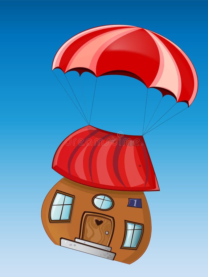 Fabulous House with Parachute Stock Vector Illustration of fantasy