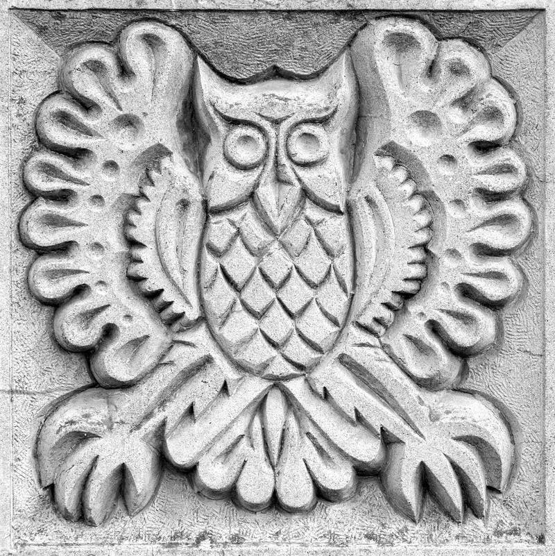 Fabulous owl, bas-relief