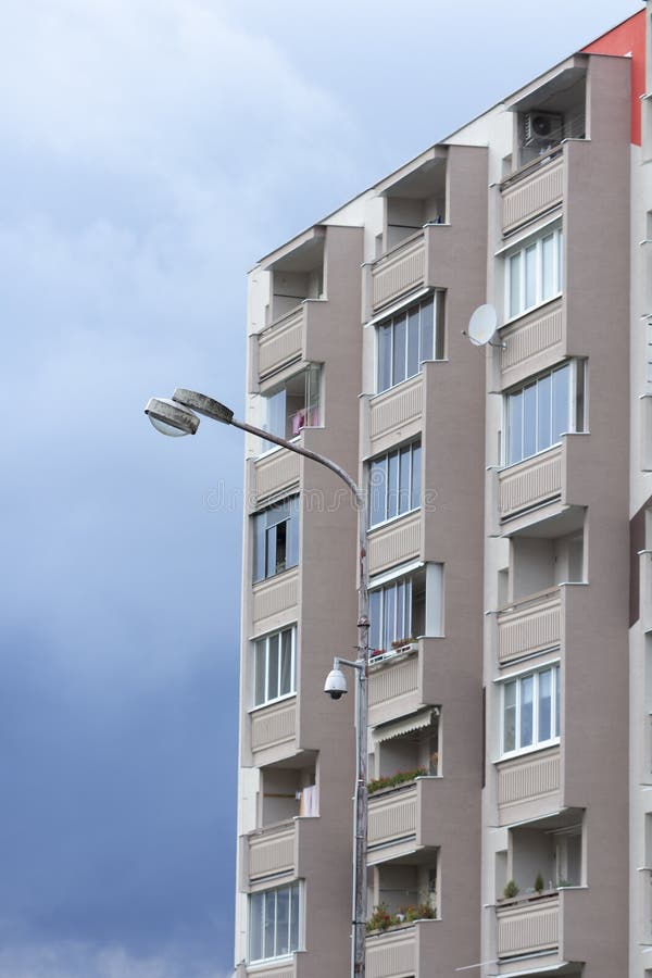 Facade of Apartment Building Over Cloudy Sky Stock Photo Image of cloudy, typical 162155350