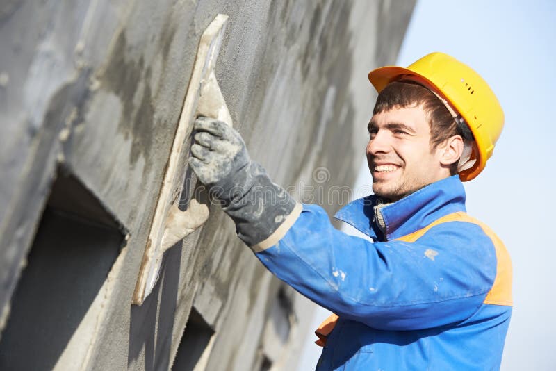 Facade builder plasterer at work