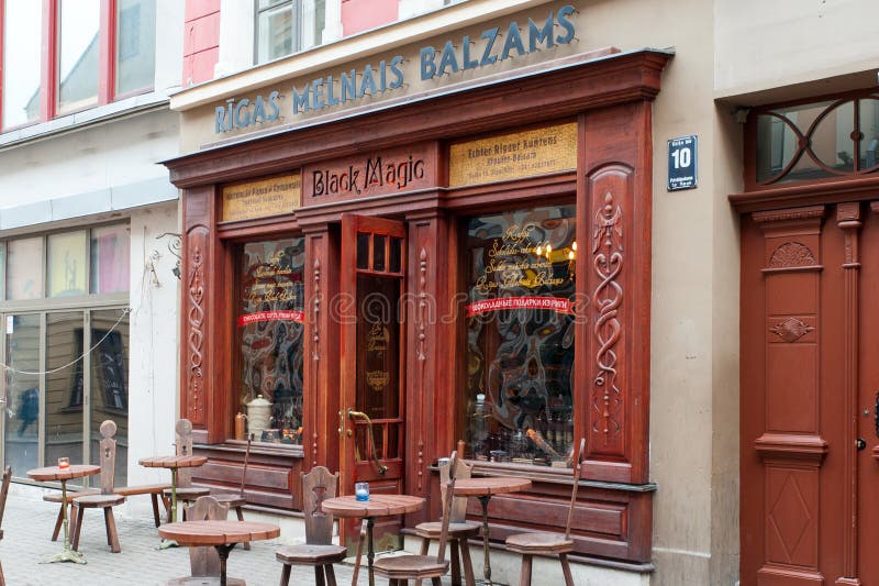 The facade of the building Black magic bar stock photography