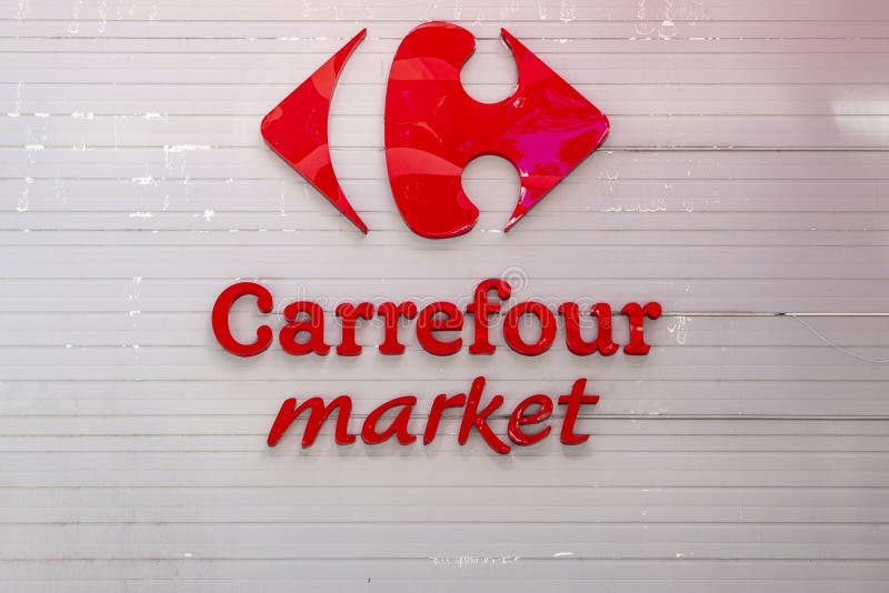 Carrefour Market Logo And Text Sign On Supermarket City Brand Store