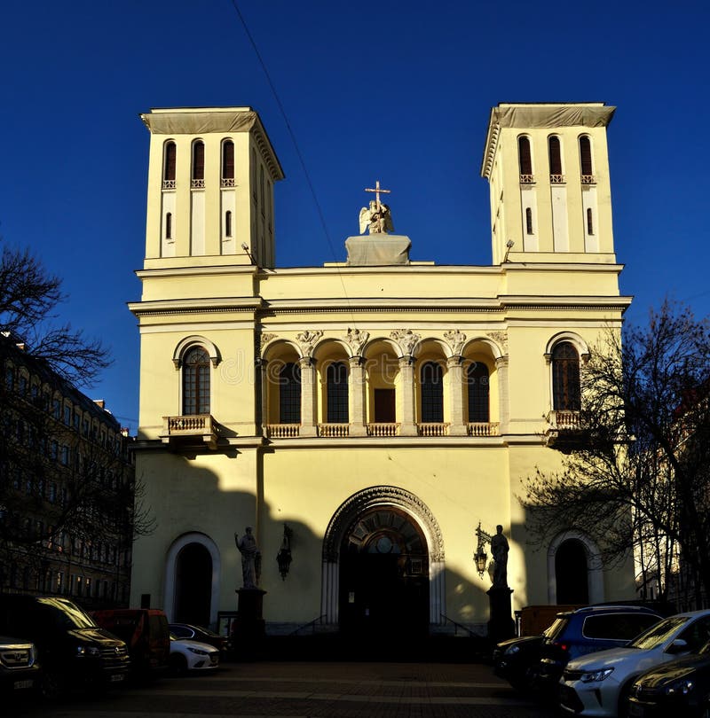 Facade of Lutheran Church of Apostles Peter and Paul in St Petersburg