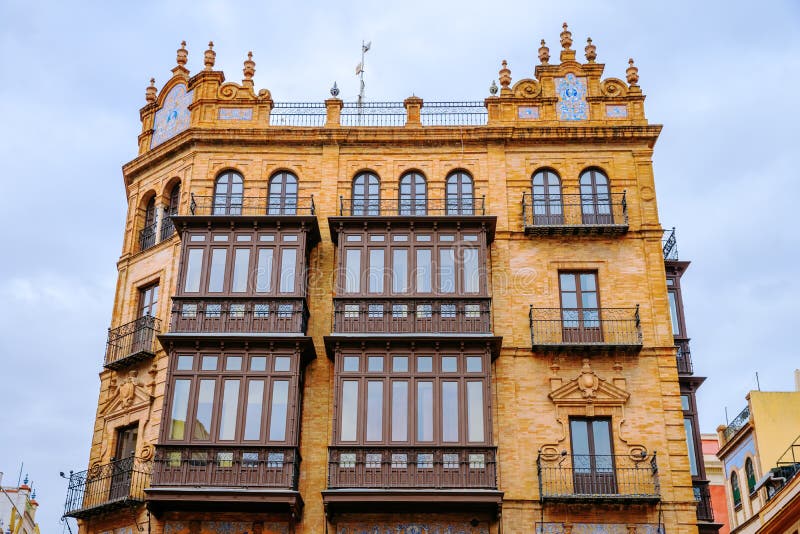 Facade of an Old, Traditional Building in Seville, Spain Stock Photo ...