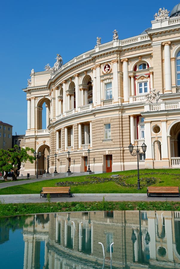 Facade of opera house in Odessa, Ukraine stock photography