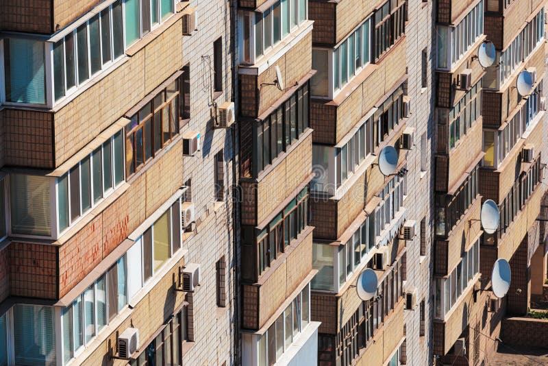 Facade of panel house stock photo. Image of construction 266231122