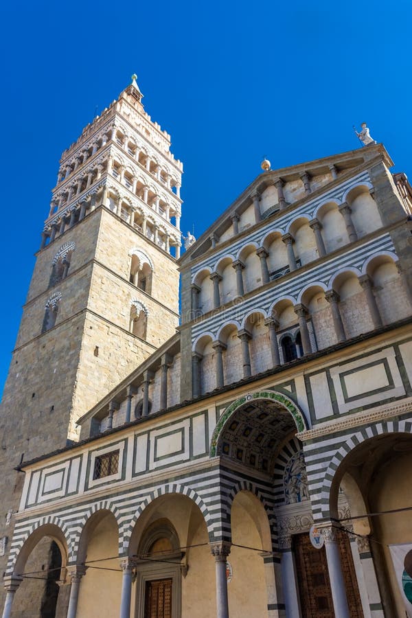 Facade of Pistoia Cathedral, Tuscany, Italy stock photo.