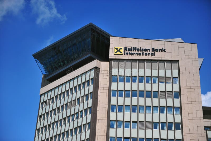 Facade of Raiffeisen bank international office in Vienna