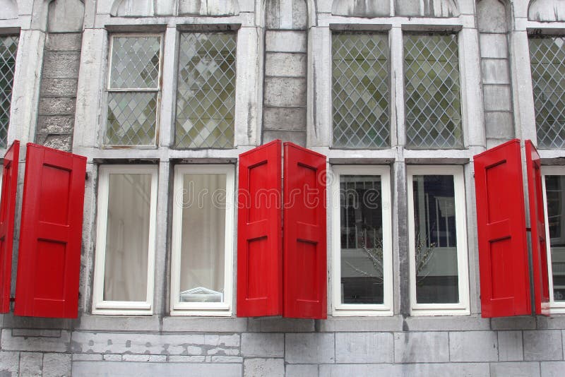 Facade with red shutters & stained glass,Utrecht