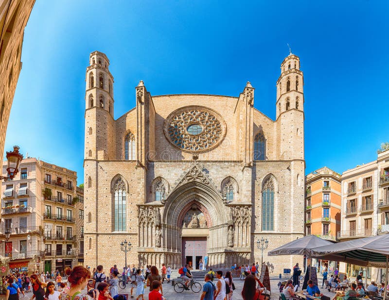 Facade of Santa Maria del Mar church, Barcelona, Catalonia, Spain