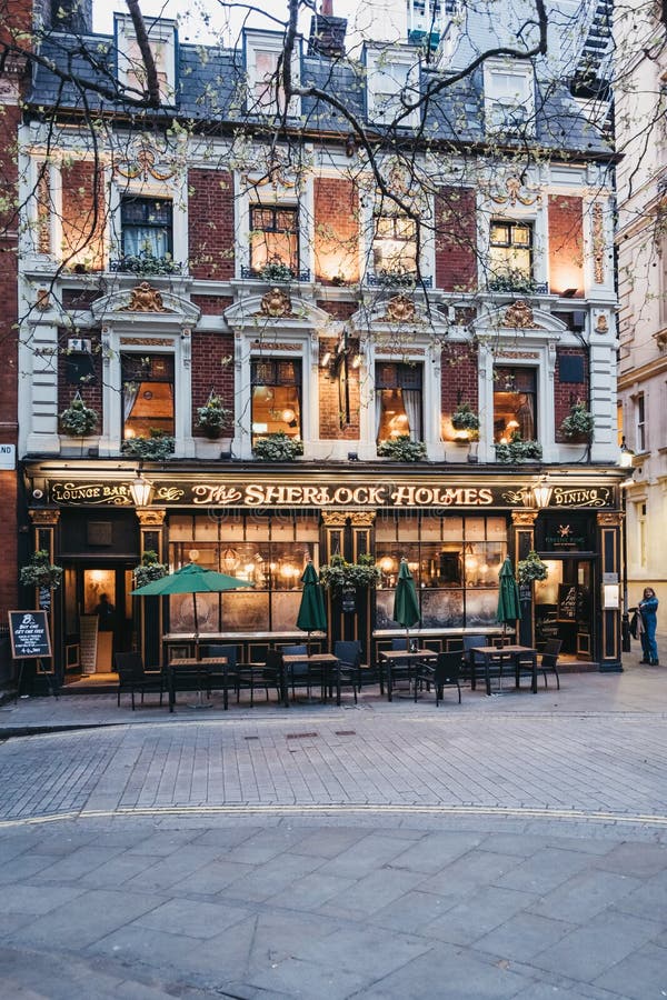 Facade of Sherlock Holmes pub in London, UK