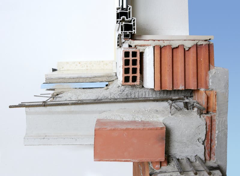 Facade wall cross section of brick blocks royalty free stock photos