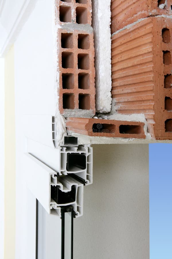 Facade wall cross section of pvc window