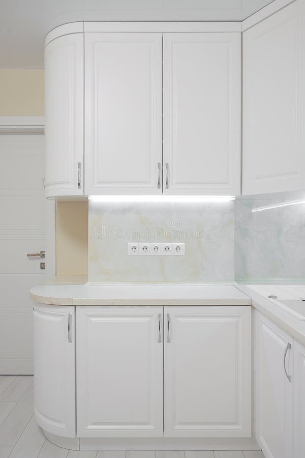 Facade of White Kitchen Furniture in the Kitchen Stock Image Image of