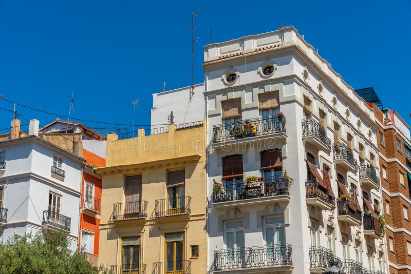 Facades of Houses in Valencia, Spain Stock Image Image of history