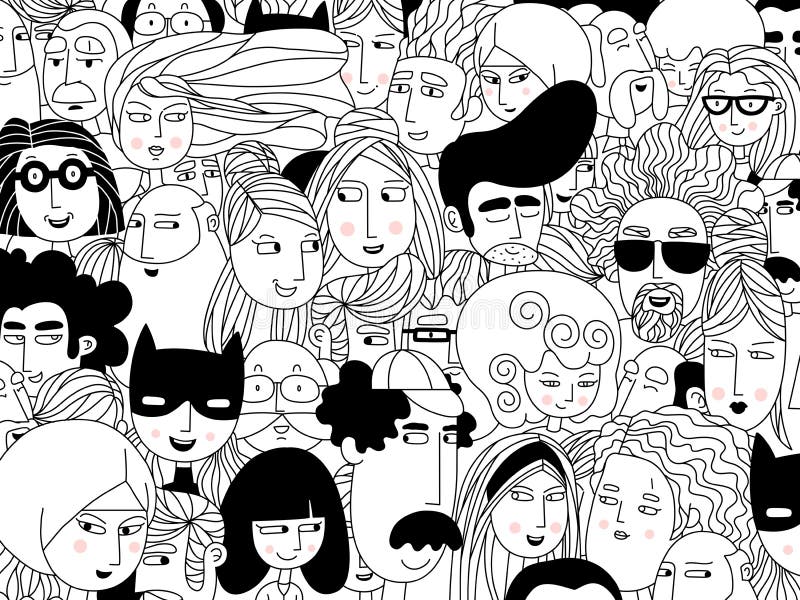 Facce delle persone tessitura di facce disegnate a mano illustrazione vettoriale Facce delle persone tessitura di facce disegnate a mano illustrazione vettoriale
