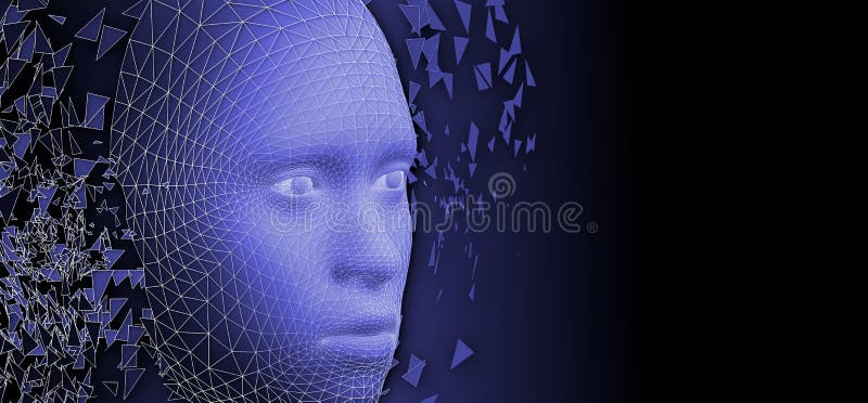 Faccia umana con telaio Il concetto di intelligenza artificiale illustrazione di stock