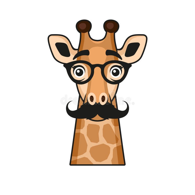 Faccina di giraffa con occhiali e baffi su fondo bianco. vettore illustrazione vettoriale