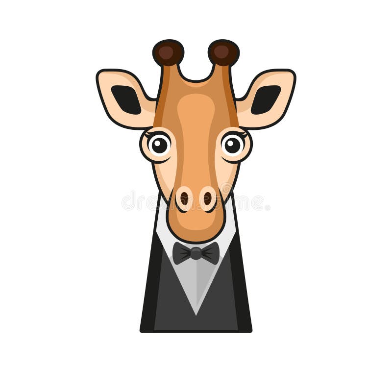 Faccina di giraffa con uno smoking e uno sfondo bianco in stile buwtie. vettore royalty illustrazione gratis