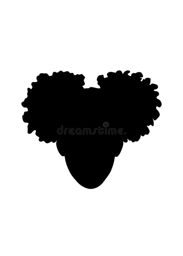 Little black african american girl head with curly pony tail puffs cricut vector silhouette illustration.