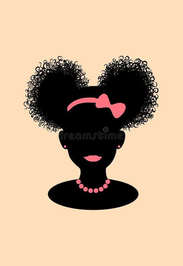 Little Black African American Girl Head with Curly Pony Tail Puffs Cricut  Vector Silhouette Illustration. Stock Photo - Illustration of diversity,  child: 143622506